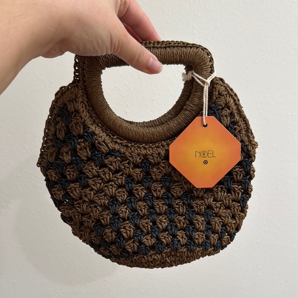Brown and Black Woven Handbag